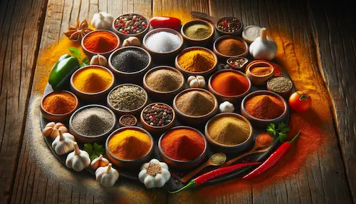 A bunch of spices, peppers, and chilis surrounding other spices